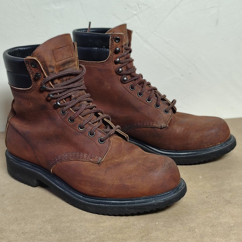 VINTAGE Red Wing 407 Boots Mens Brown Leather Super Soles USA Lace Up Work